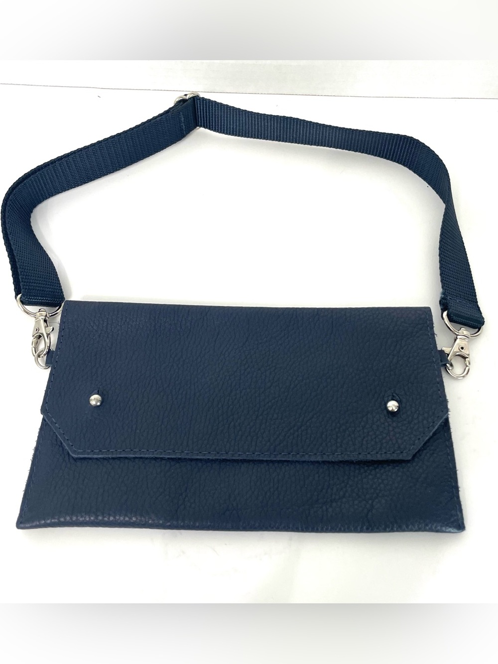 Jesse & Co Navy Pebbled Leather Convertible Shoulder/Belt Bag Adjustable Strap